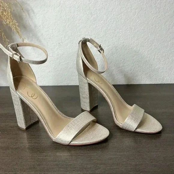 Sam Edelman Yaro Heels Pewter Metallic Champagne Gold Sandals - Picture 3 of 10